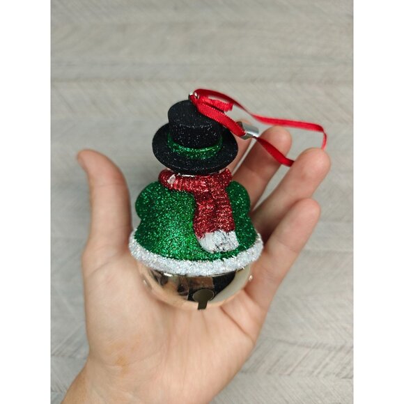Reed & Barton Silverplate Sleigh Bell Snowman Ornament With Glitter Accents - Picture 4 of 8
